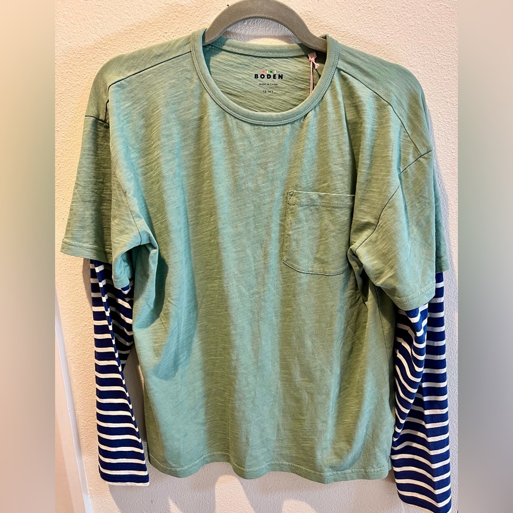 Mini Boden Green Textured Shirt - 13/14